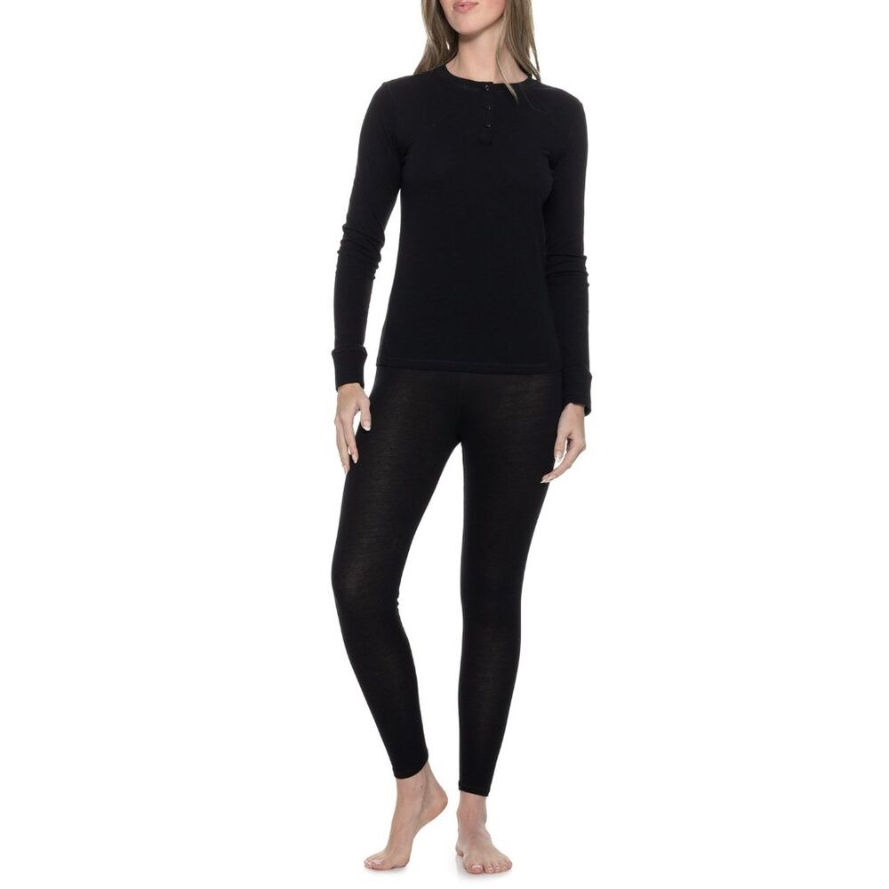 NWT BORN OUTDOOR Women's Organic Cotton Base Layer Thermal Set, Black, SMALL